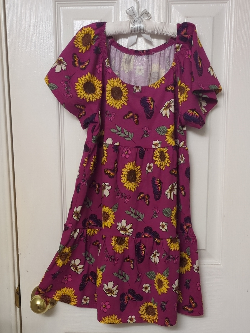 The Children's Place Magenta Sunflower & Butterfly Tiered Knit Dress
